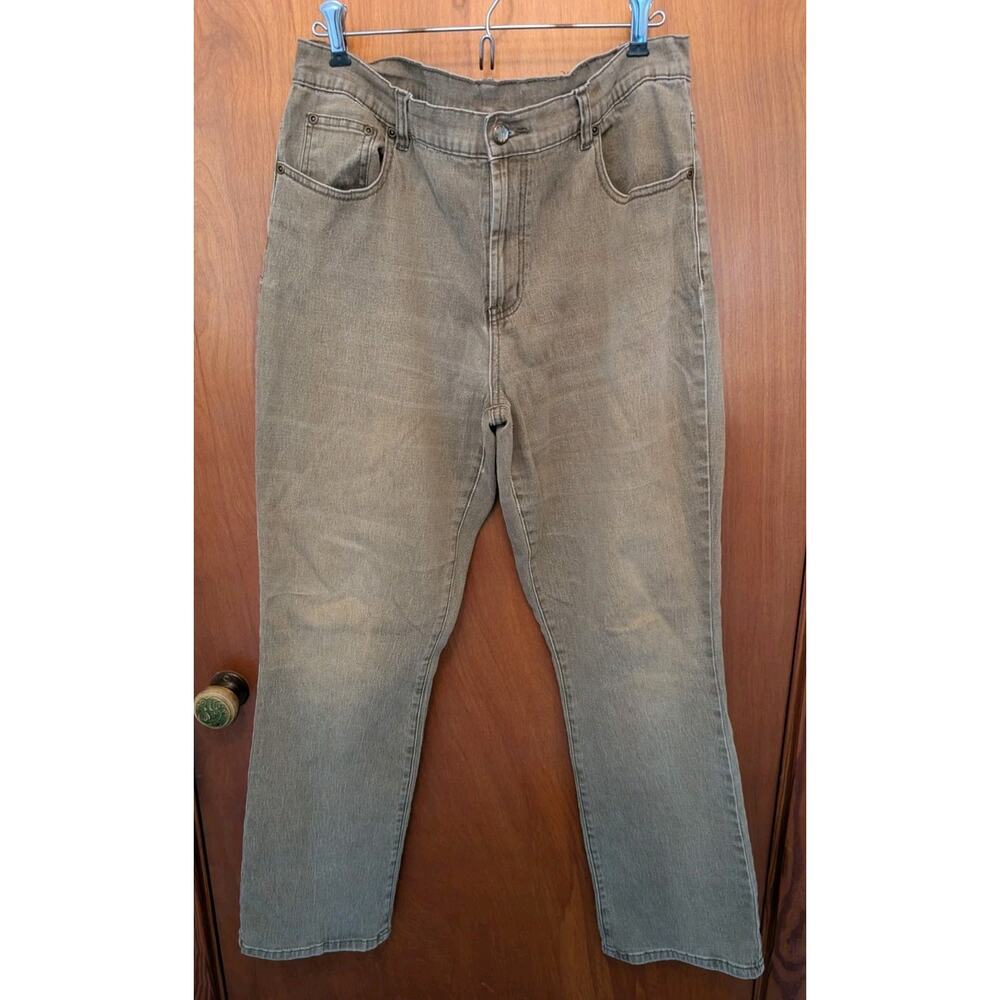 Diane Gilman DG2 Women's Tan Beige Stretch Jeans US Flag Pocket Jeweled Size 12